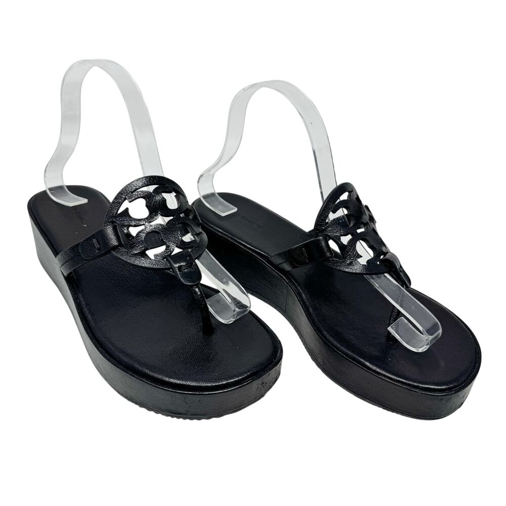TORY Burch Perfect Black Matte Leather Soft Miller Logo Sandals Size 9
